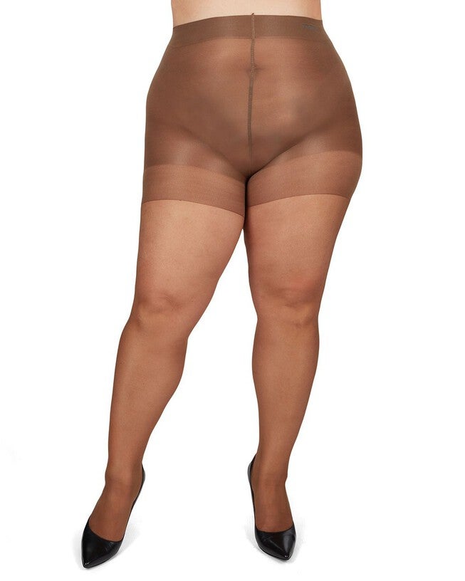 Plus Size Curvy Silky Sheer Control Top Pantyhose, Utopia / Bronze, alternate image number 1
