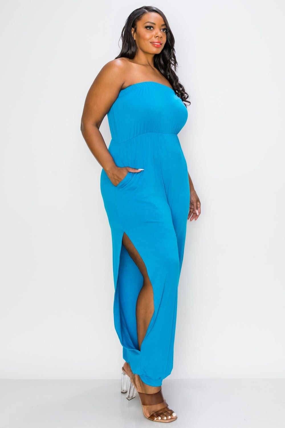 LILLIAN SLEEVELESS JUMPSUIT, Turquoise / Turquoise, alternate image number 1