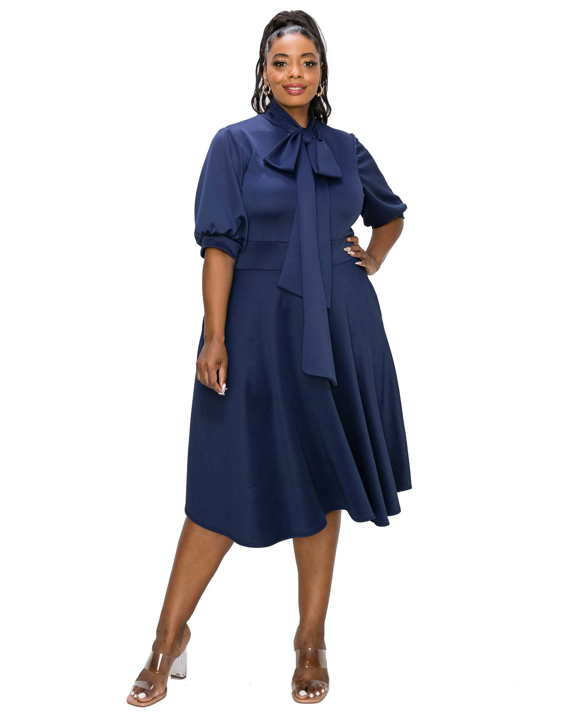 Carina Donna Flare Dress w/ Pockets, Navy / Navy, hi-res image number 0