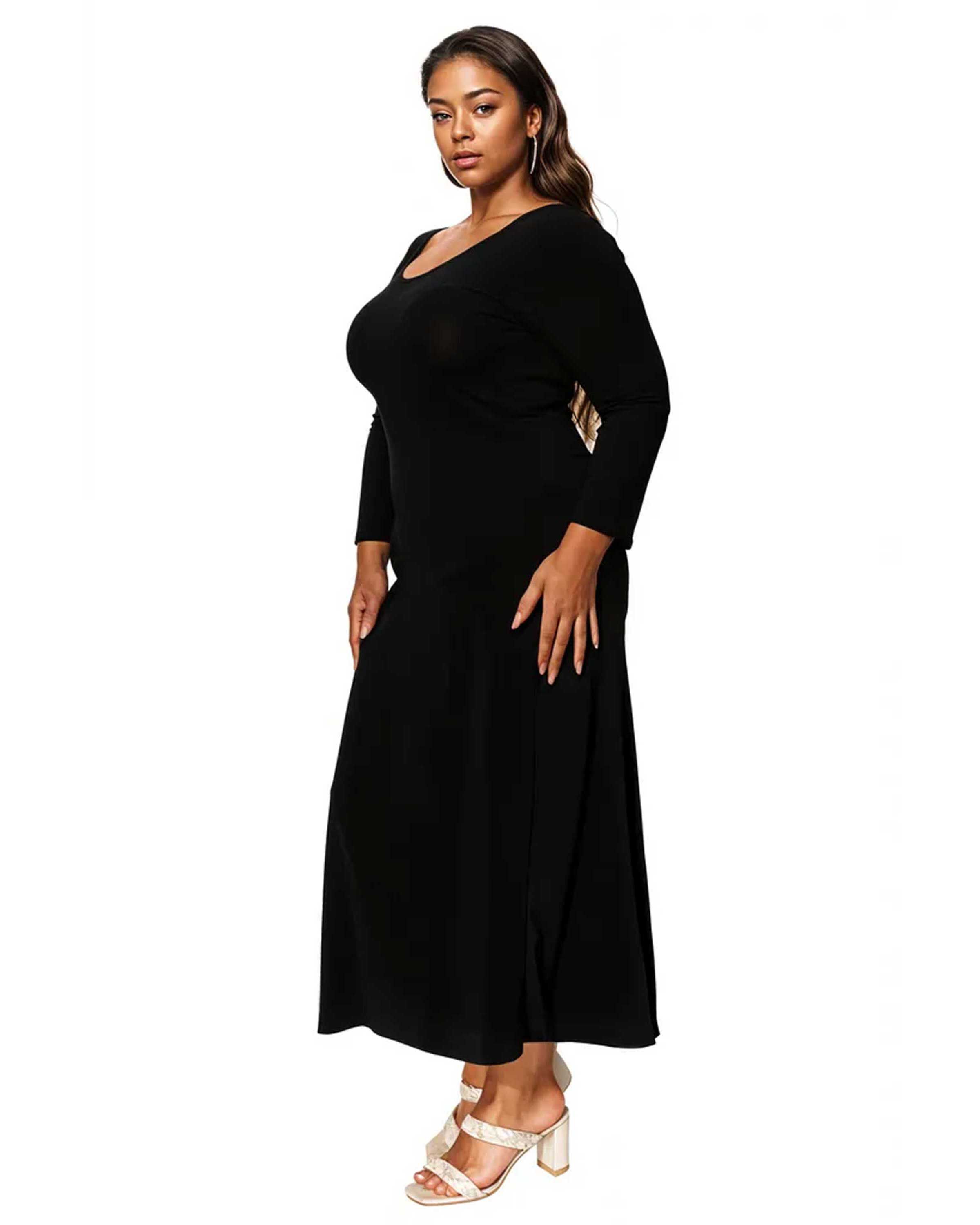 ASHE SCOOP NECK MAXI, Black / Black, alternate image number 1