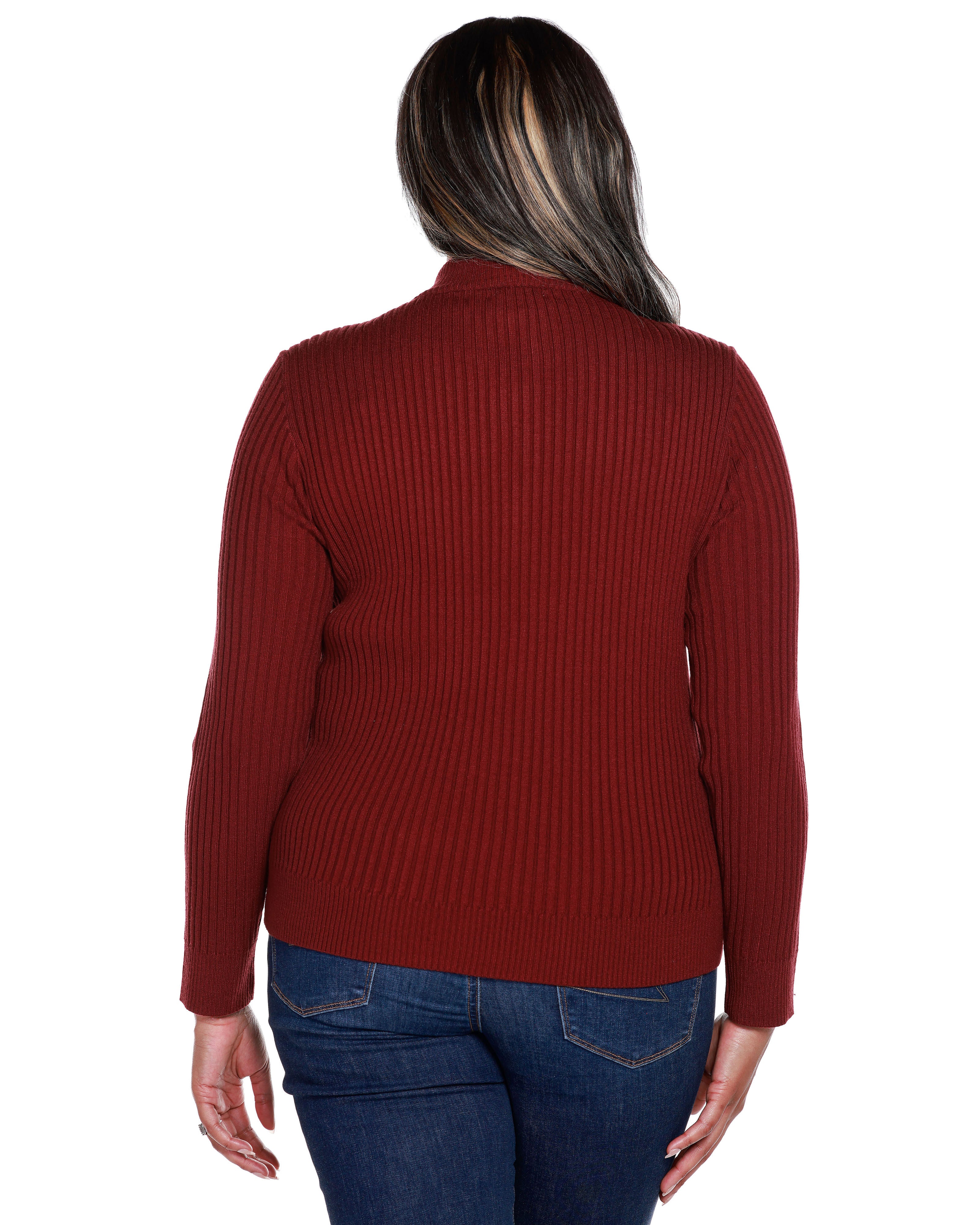 RIB AND CABLE QUARTER-ZIP SWEATER, Cranberry / New Wine, alternate image number 1
