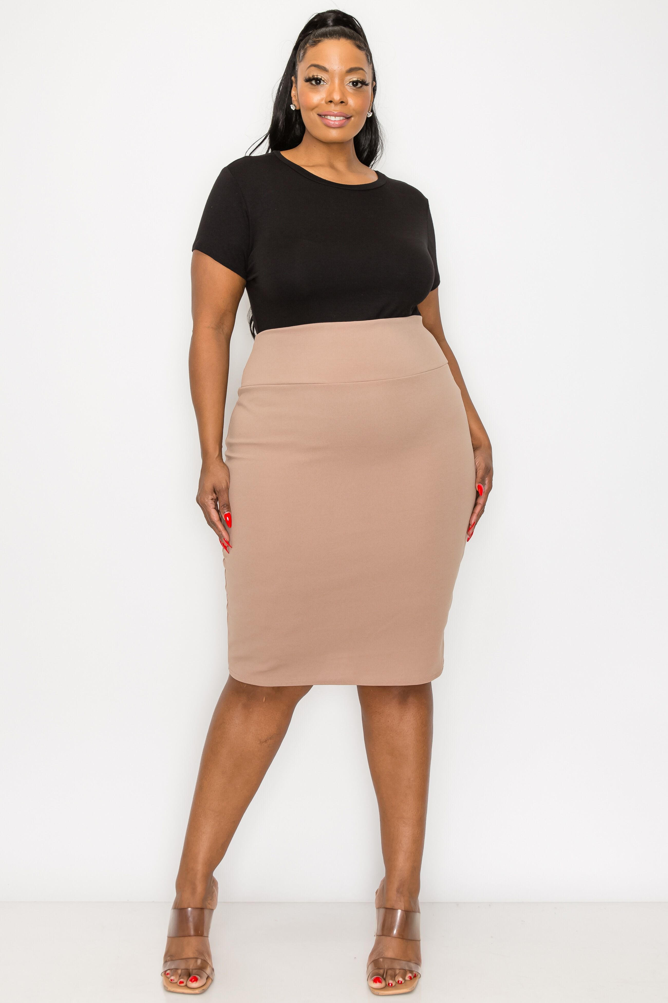 MOLLY PENCIL SKIRT, Mocha / Brown, hi-res image number 0