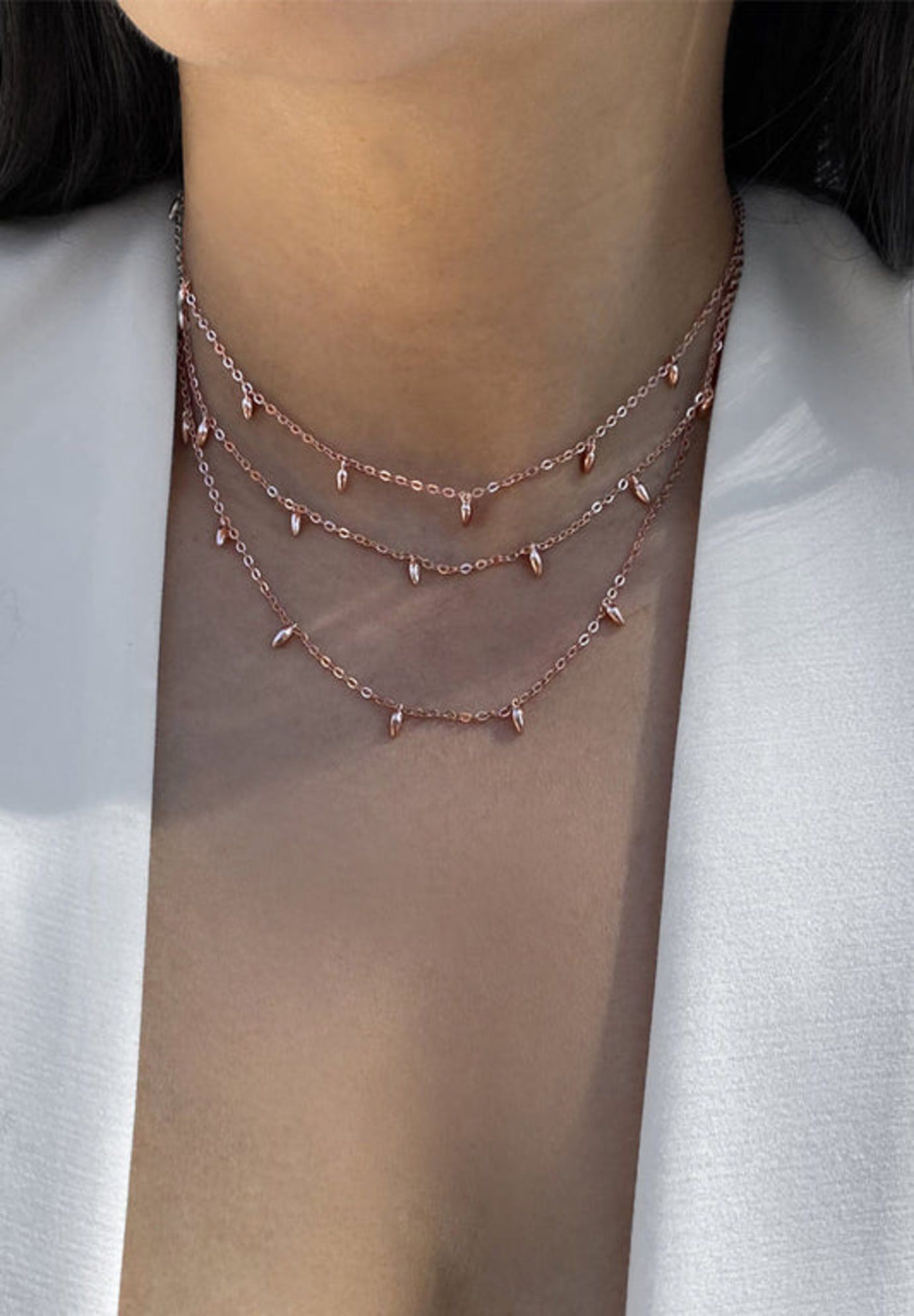 RICE Bead Chain Necklace, Rose Gold / Pink, alternate image number 2