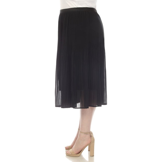 Chiffon Pleated Midi Skirt, Black / Black, alternate image number 3