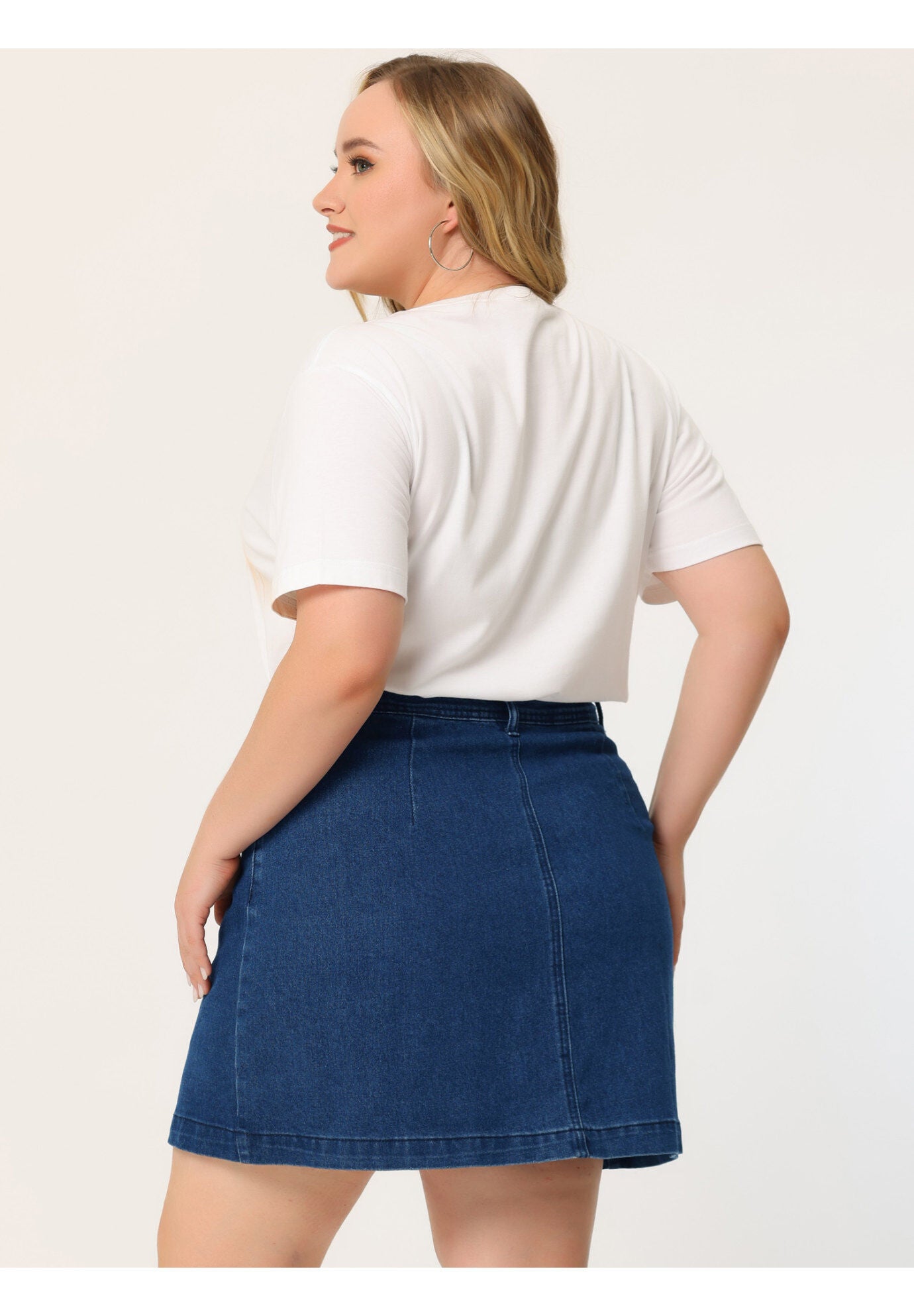 BUTTON SIDE POCKET A LINE JEAN MINI DENIM SKIRT, Navy Blue / Navy, alternate image number 3