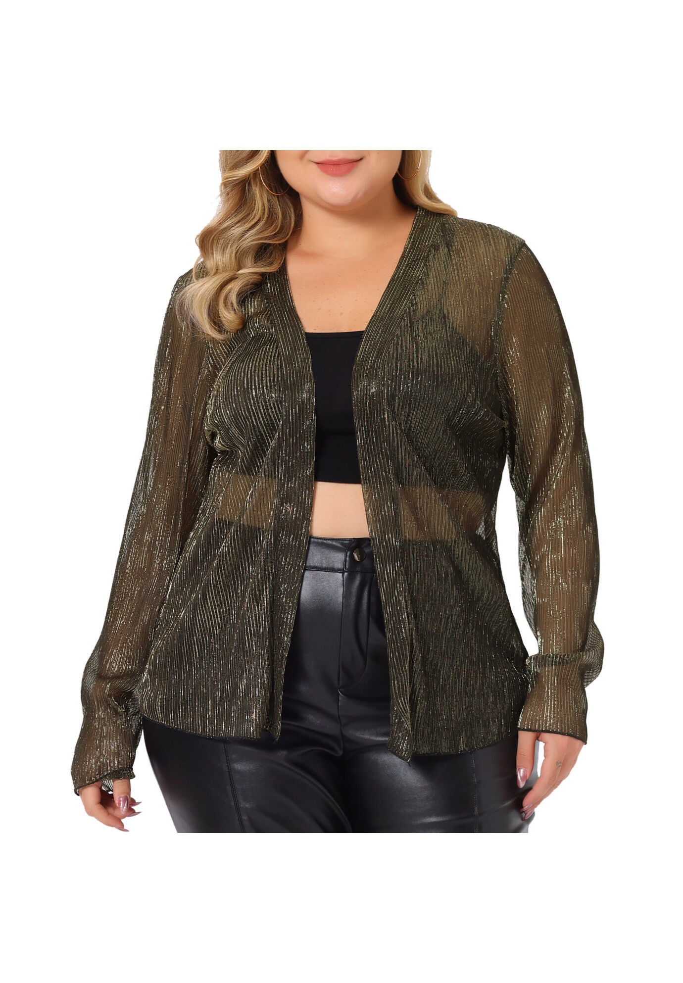 SHEER OPEN FRONT LONG SLEEVE GLITTER OUTWEAR, Gold / Gold, alternate image number 2