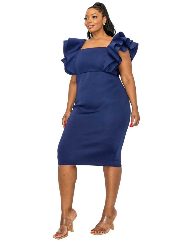 CHARLIE FLUTTER SLEEVE DRESS, Navy / Navy, alternate image number 2