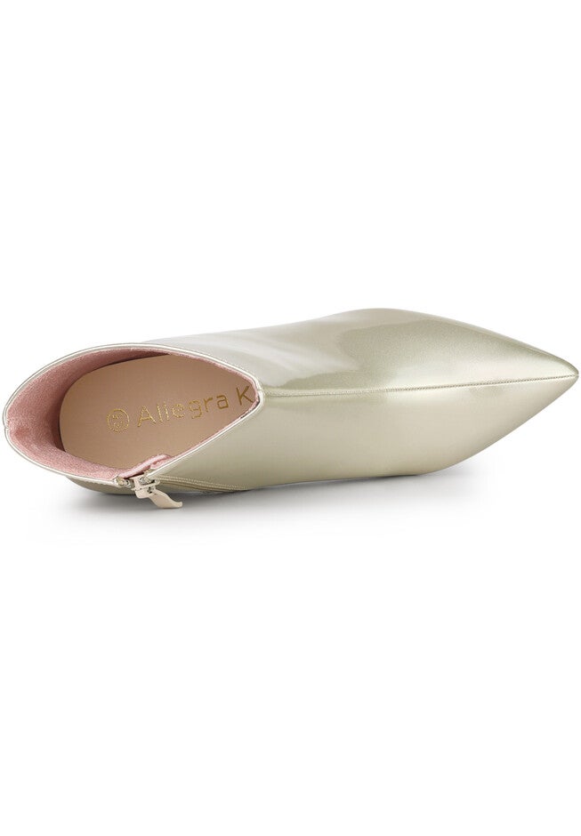 CLEAR HEEL POINTY TOE ANKLE BOOTS, Gold / Gold, alternate image number 3