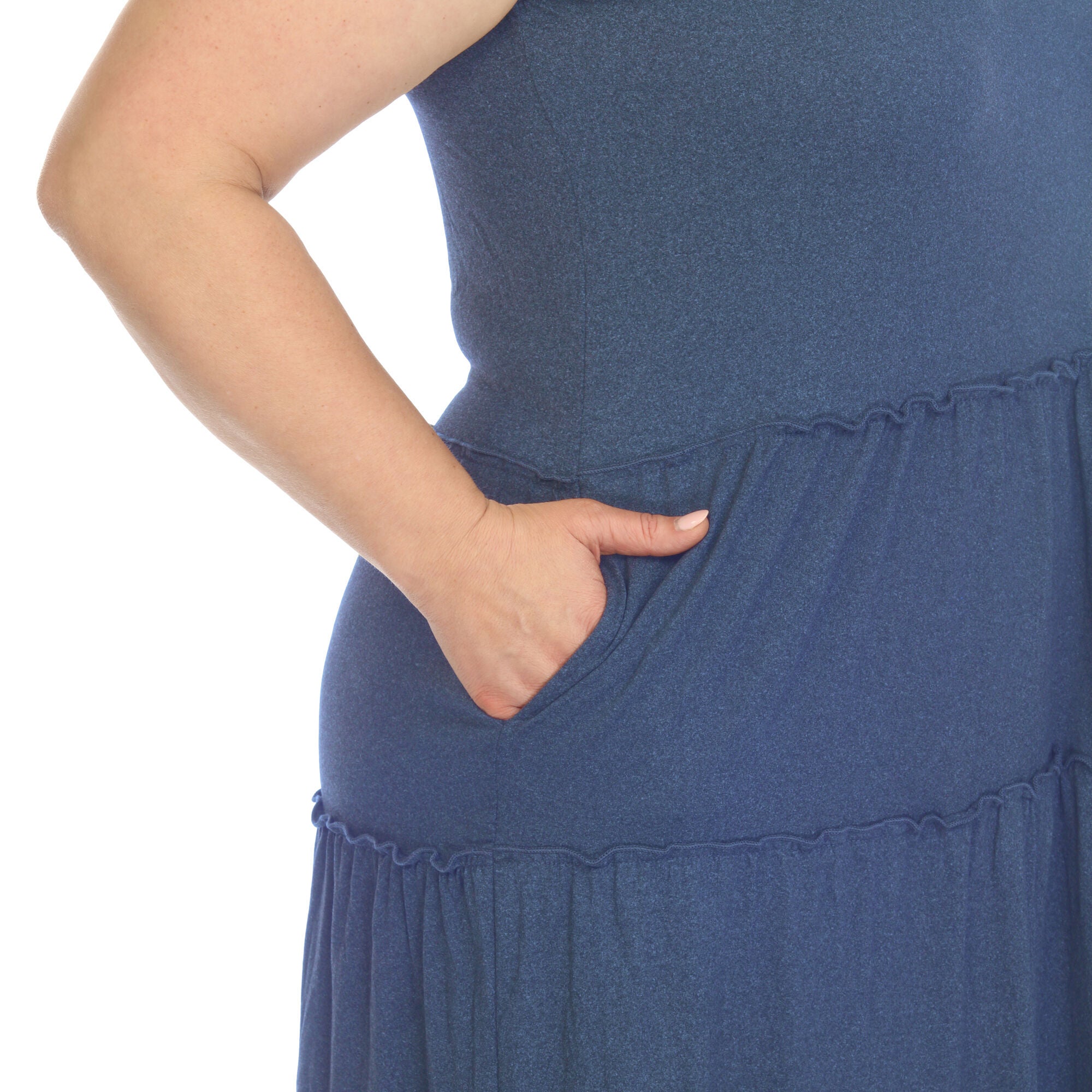 Scoop Neck Tiered Midi Dress, Denim Blue / Chambray Denim Medium, alternate image number 3