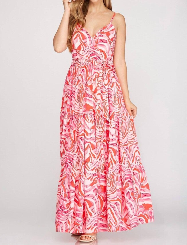CAMI PRINTED WOVEN TIERED MAXI DRESS IN RED, Red / Red, hi-res image number 0