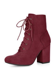 ROUND TOE CHUNKY HIGH HEEL LACE UP BOOTS