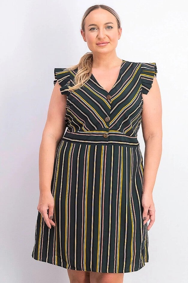 Monteau Women's Plus Size Ruffle-Sleeve Fit & Flare Dress Green Size 1X | Dia & Co Monteau Women's Plus Size Ruffle-Sleeve Fit & Flare Dress Green Size 1X | Dia & Co