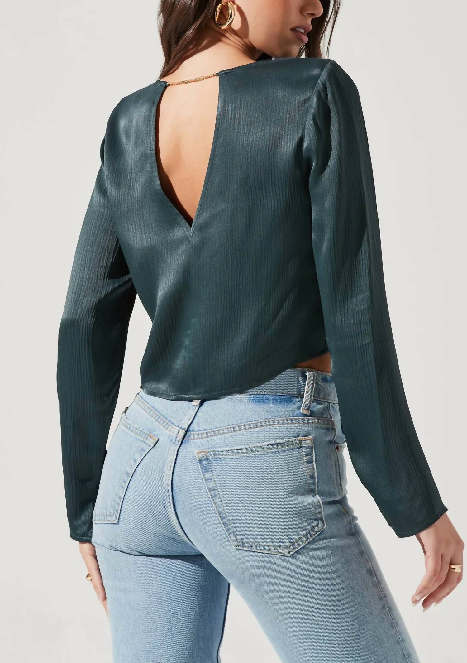 PETRA SATIN CHAIN LINK TOP IN DARK GREEN, , alternate image number 2