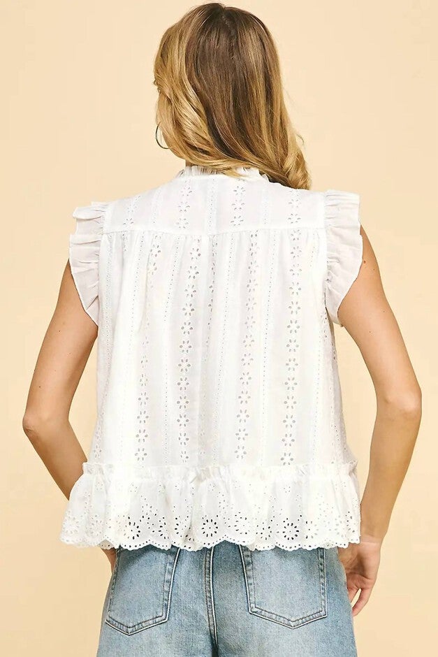 ELLIE EYELET RUFFLE SLEEVE TOP IN WHITE, , alternate image number 5