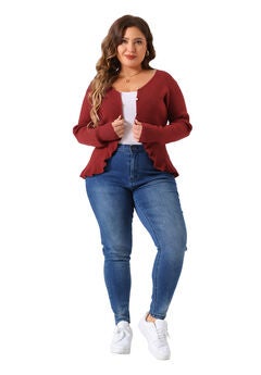 KNIT SWEATER OPEN FRONT RUFFLED BUTTON CARDIGAN
