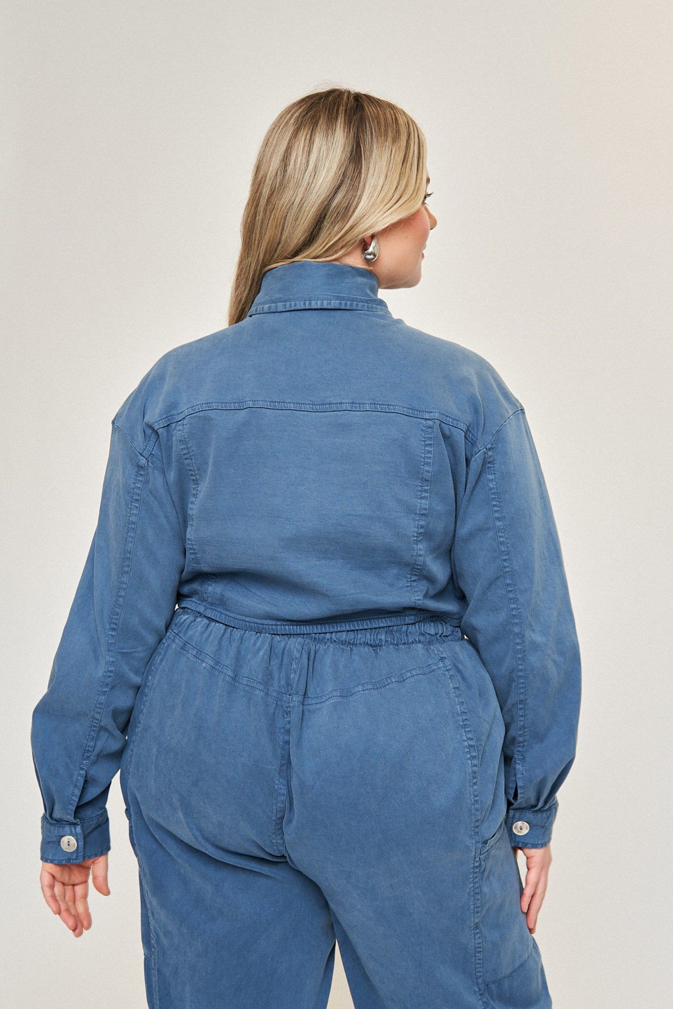 Drew Cotton Tencel Crop Jacket, Slate Blue / Dusty Blue, alternate image number 3