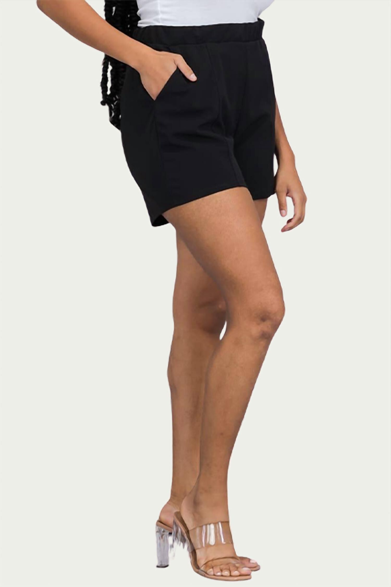 Seamed Scuba Stretch-Crepe Shorts In Black, , alternate image number 3