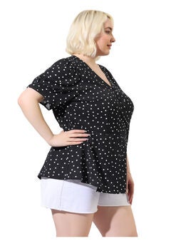Summer V Neck Wrap Short Sleeve Polka Dots Peplum Top
