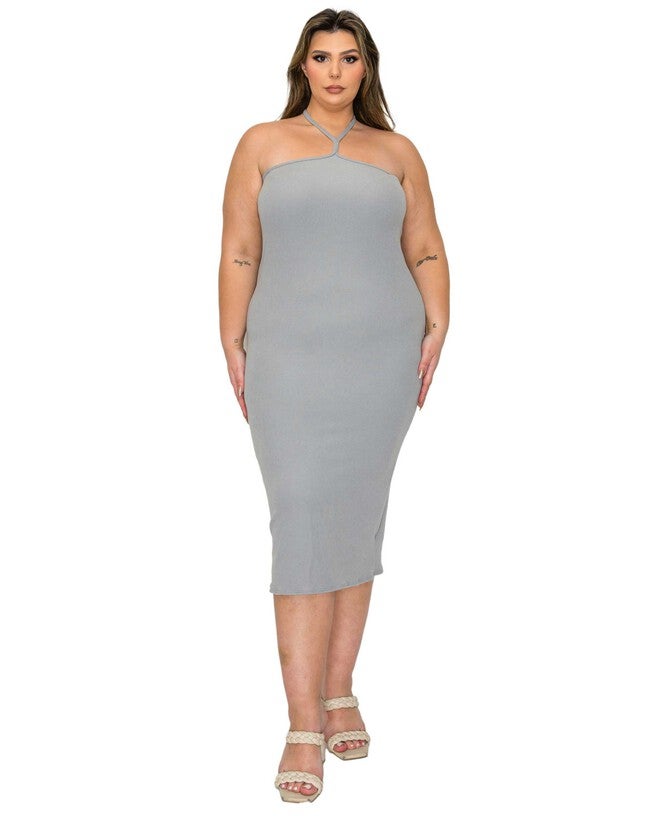 Sienna Tie Neck Rib Dress, Light Grey / Cool Gray, hi-res image number 0