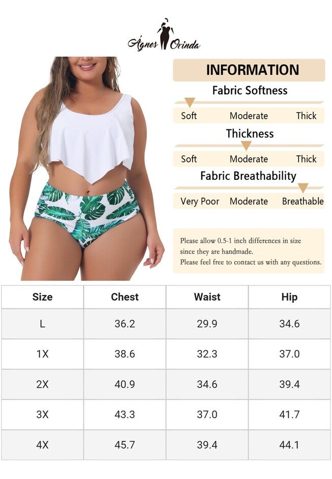 Bikini Swimsuit V Neck Floral Ruffles Tank Top Tankini 2 Piece, White / White, alternate image number 4