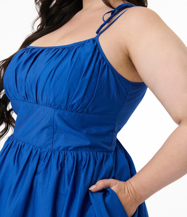 Unique Vintage Plus Size 1950s Multicolor Plaid Sleeveless Cotton Swing Dress, Royal Blue / Royal Blue, alternate image number 1