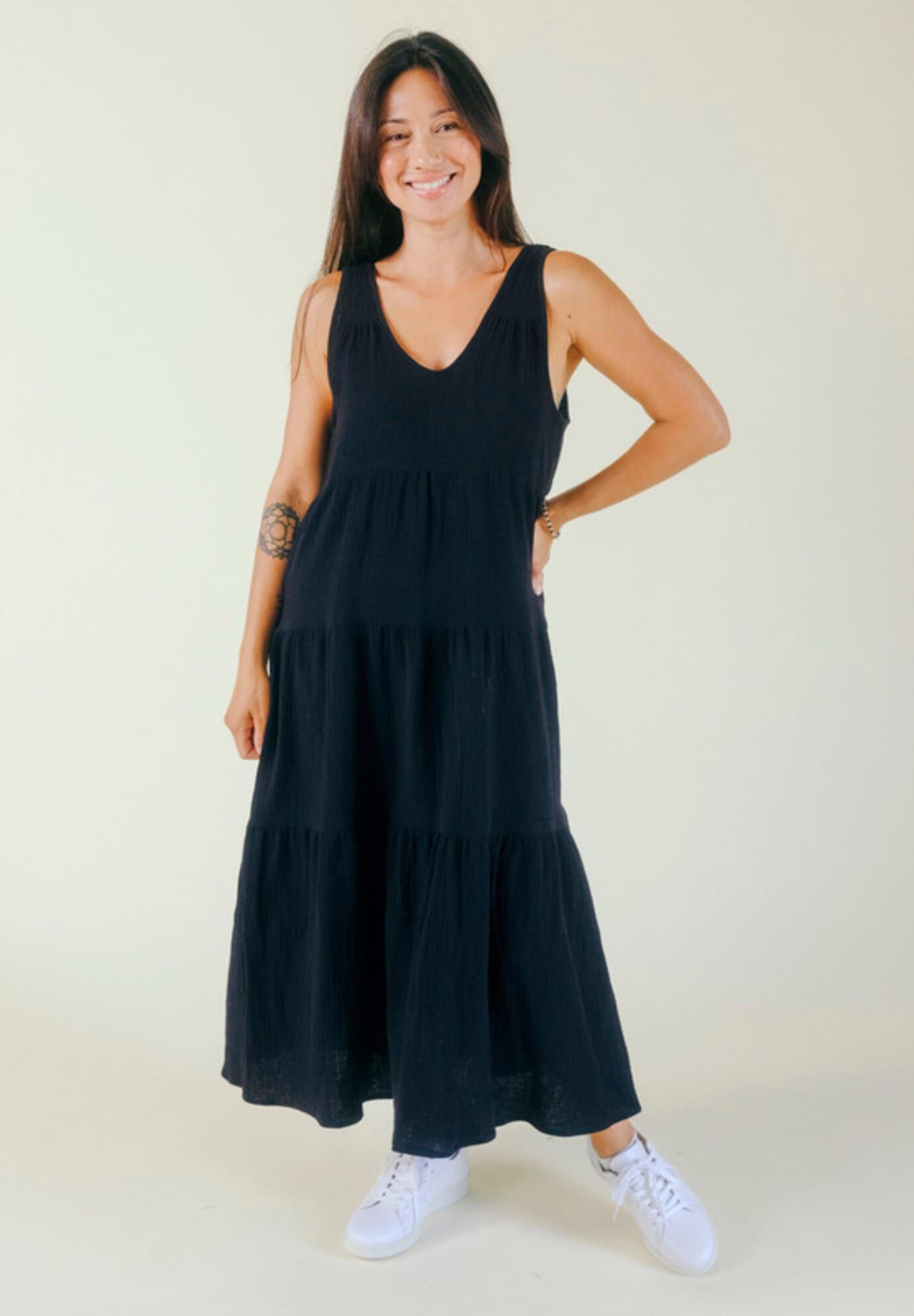 Plus Teresa Tiered Tank Dress, Black / Black, hi-res image number 0