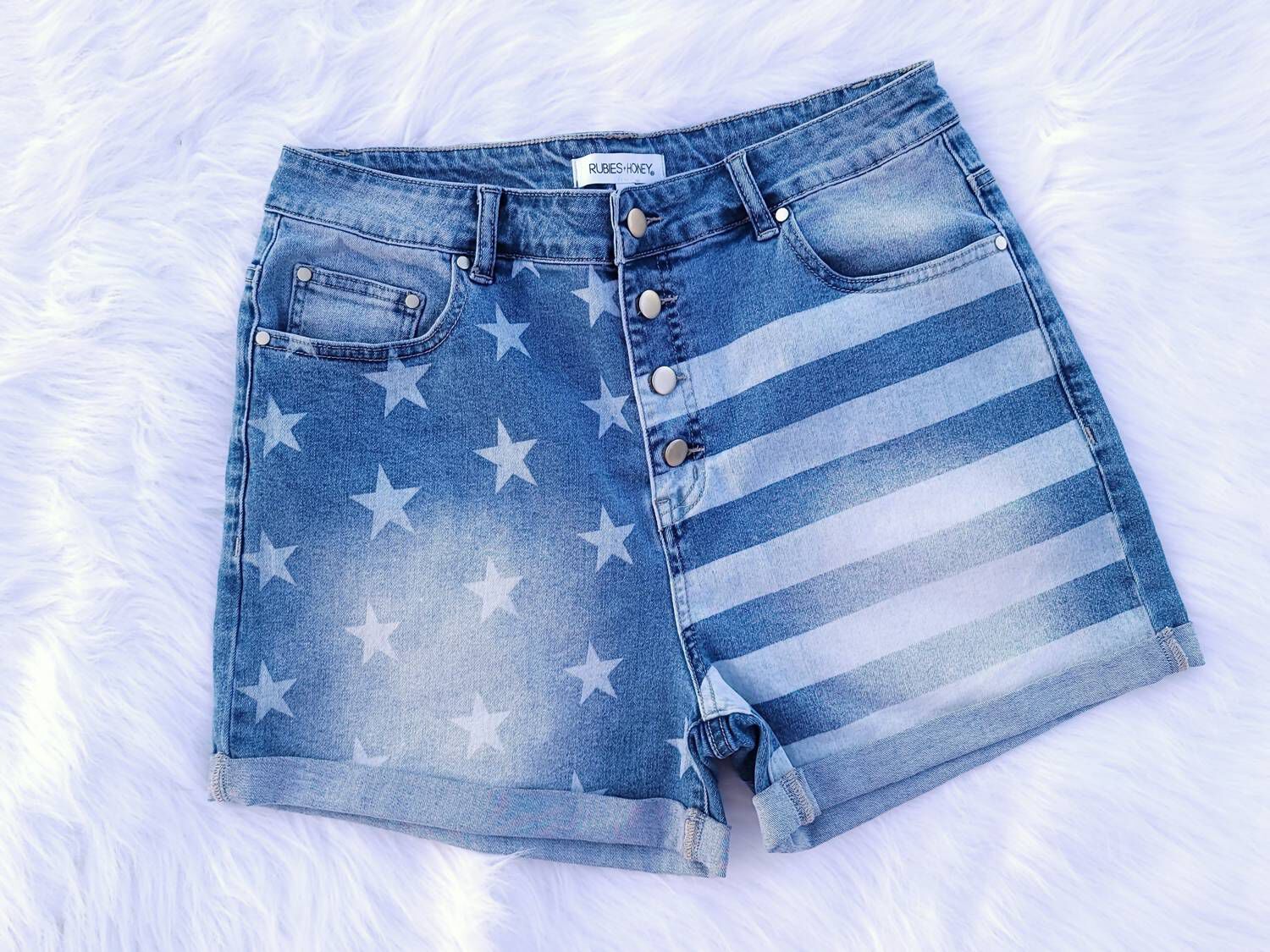 Usa Flag Denim Short In Blue, , alternate image number 4