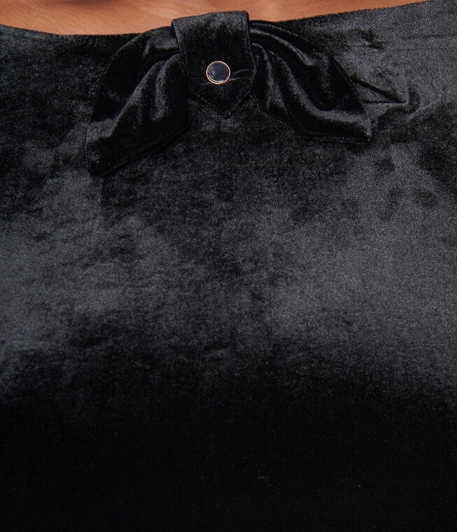 Unique Vintage Black Velvet Faux Bow Devon Swing Dress, Black / Black, alternate image number 3