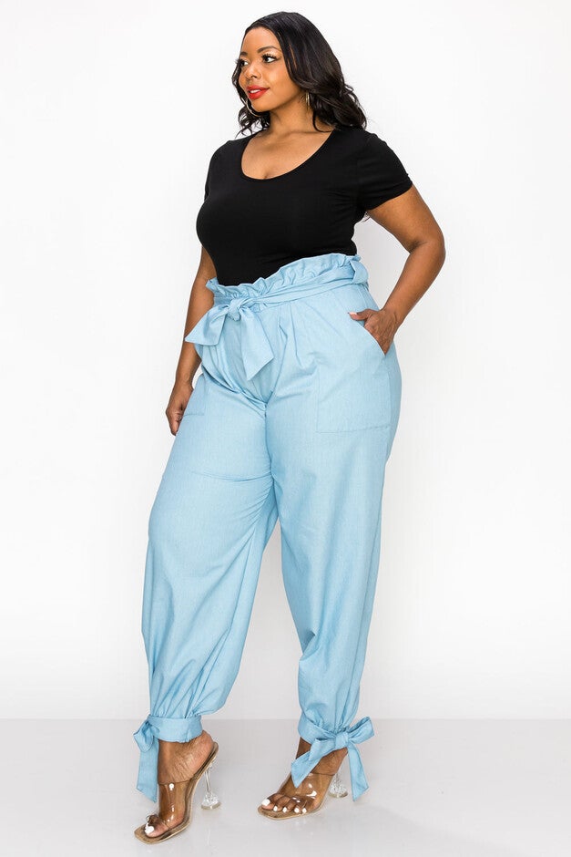 EVE PAPERBAG PANTS, Light Blue / Light Blue, alternate image number 3