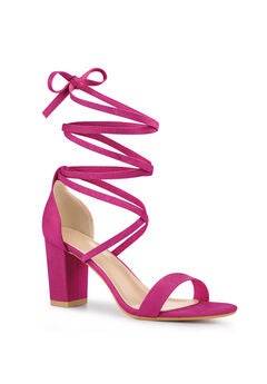 Open Toe Lace Up Chunky Heeled Sandals