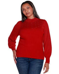 POINTELLE AND RHINESTONE DETAIL SWEATER