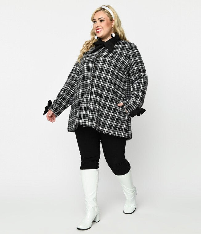 Smak Parlour Black & White Plaid Bows Topper Coat, Black White Plaid Bows / Black, alternate image number 3