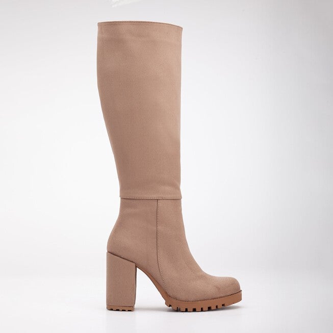 ALIZE - CREAM SUEDE WIDE CALF PLATFORM BOOTS, BEIGE / Beige, hi-res image number 0