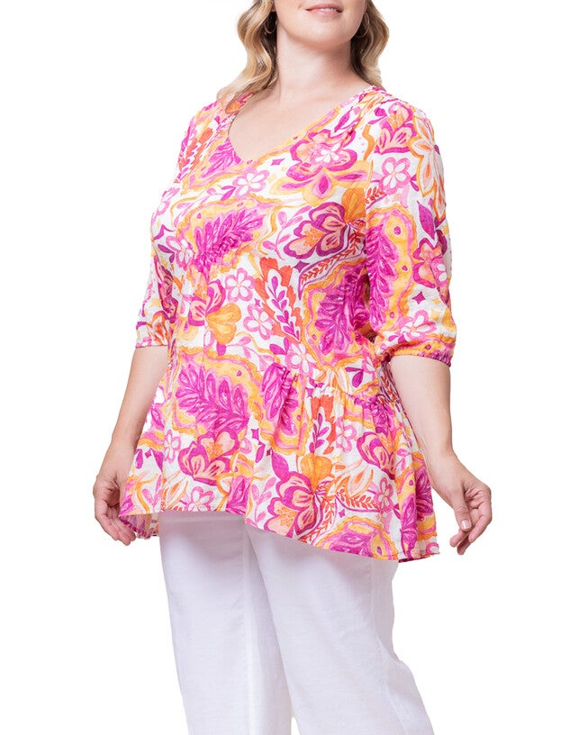 Oasis Flowy Tunic Top, ARTFUL TROPICAL PRINT / Magenta, alternate image number 3