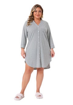 Button Down Dress V Neck 3/4 Sleeve Nightgown