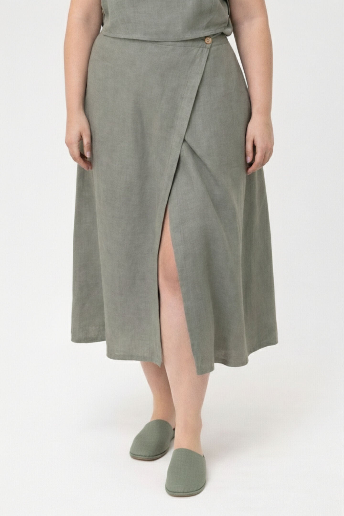 Overlap Midi Skirt, Hemp Dark Green / Light Green, hi-res image number 0
