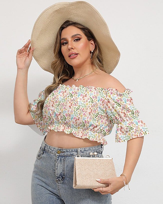 Garden Gala Floral Off-the-Shoulder Crop Top, Multi / Pink, hi-res image number 0