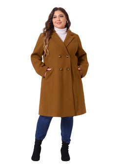 NOTCHED LAPEL WINTER WARM DOUBLE BREASTED LONG COAT
