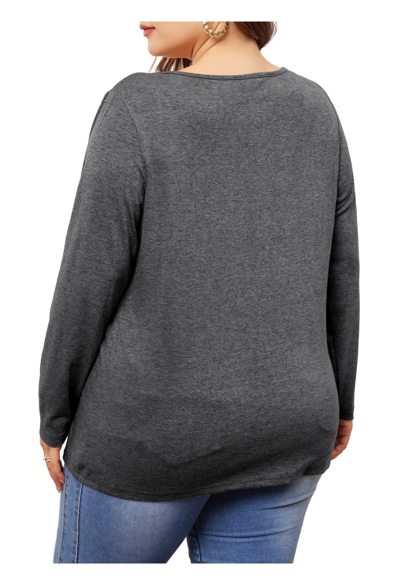 Side Button Square Neck Long Sleeve Tunic Blouse, Grey / Charcoal Grey, alternate image number 4