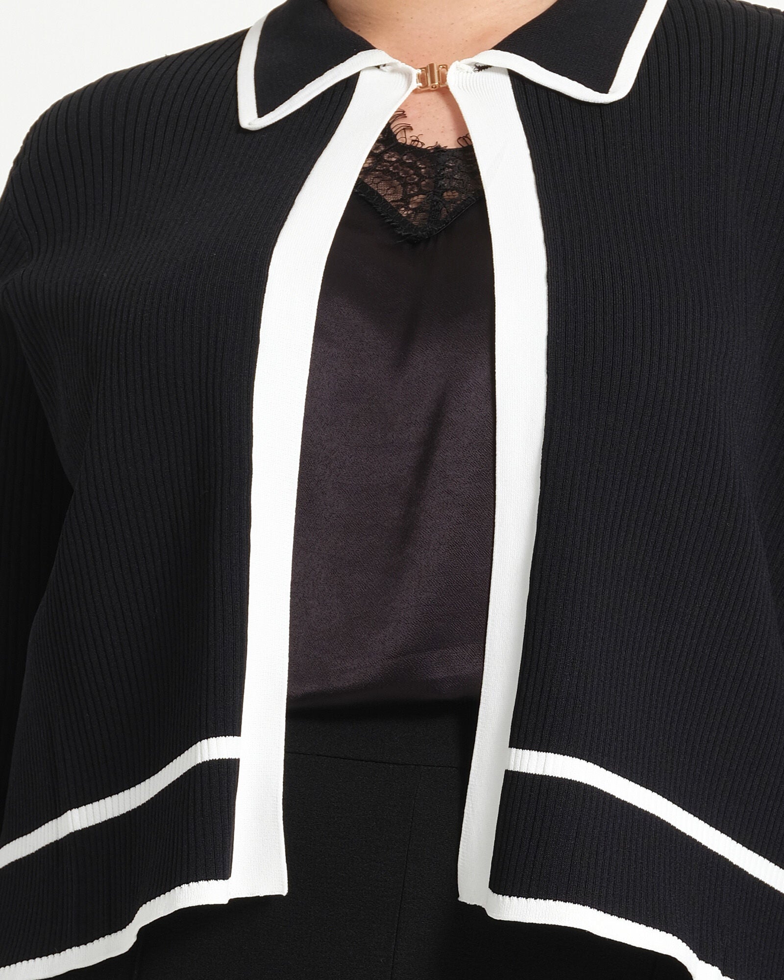 Gracie Contrast Ribbed Cardigan, BlackWhite / Black, alternate image number 3