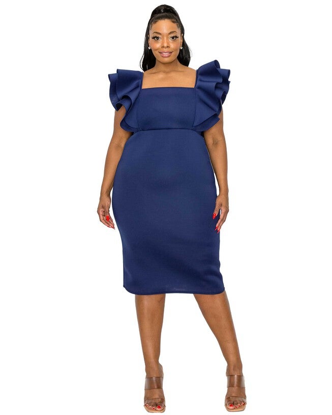 CHARLIE FLUTTER SLEEVE DRESS, Navy / Navy, hi-res image number 0