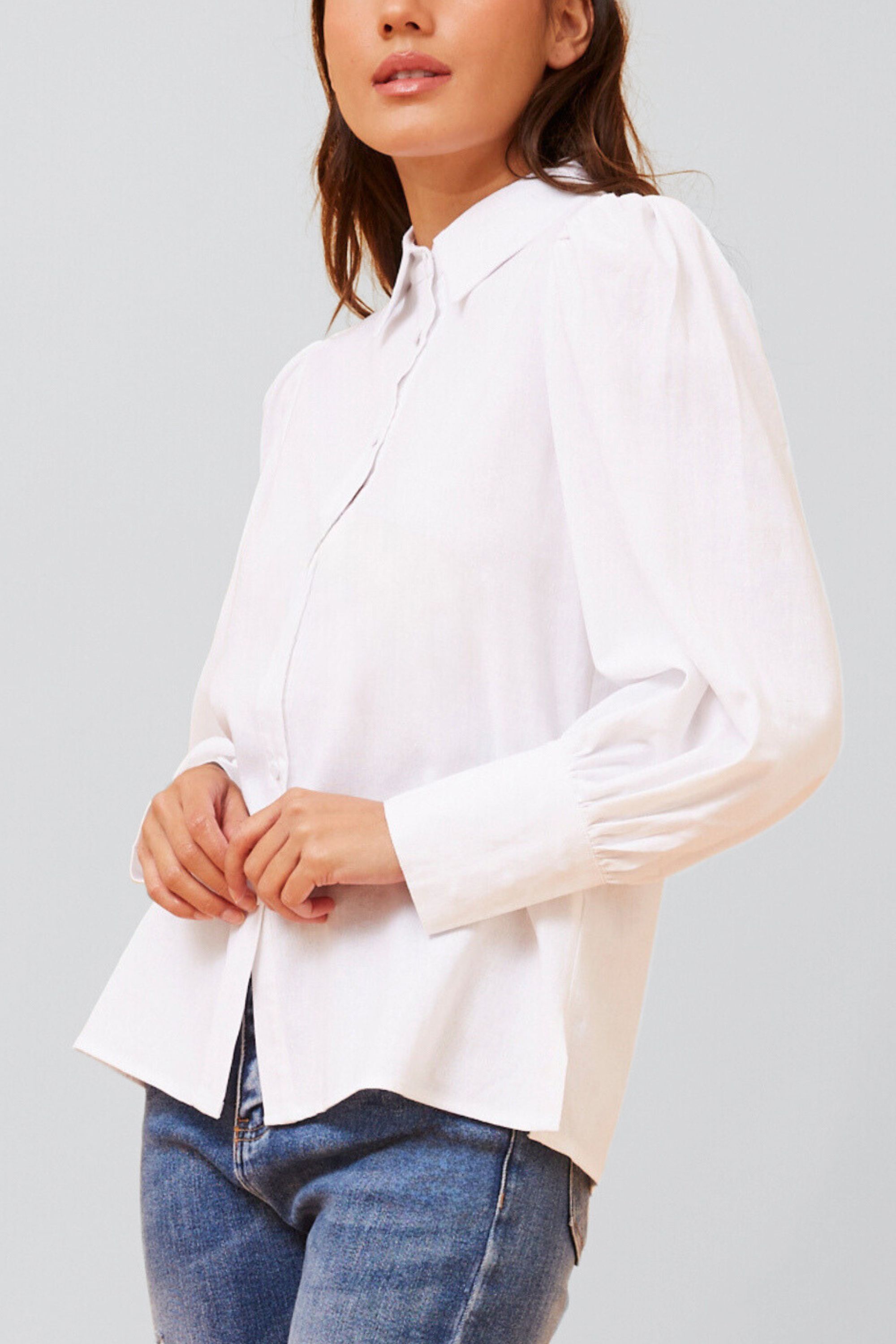 Maxine Shirt Fitted Long Puffy Sleeves Solid, White / White, alternate image number 1