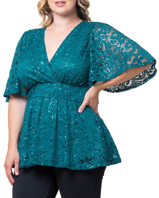 Stardust Sequin Lace Top, TEAL TOPAZ / Teal, alternate image number null
