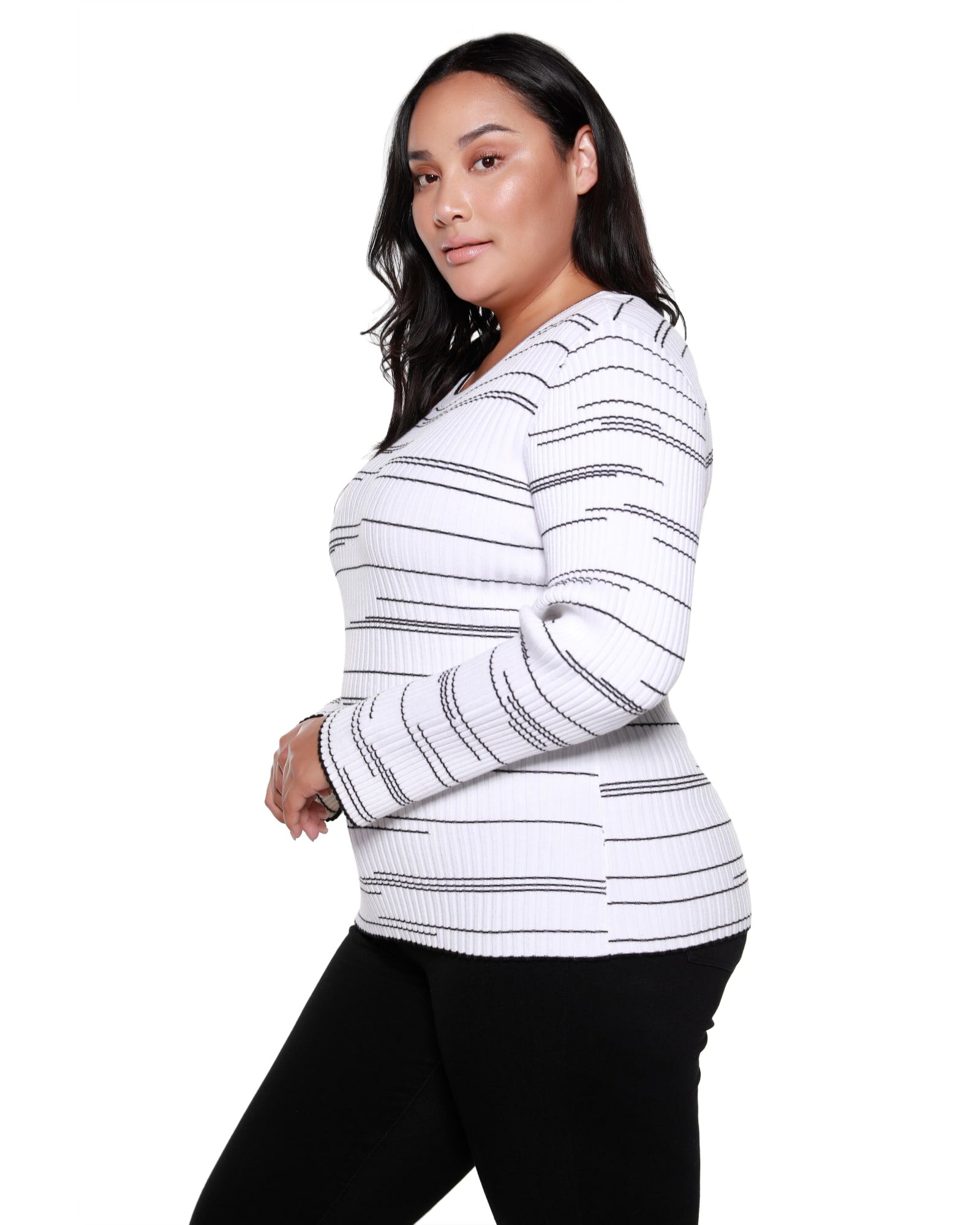 Callie Stripe Long Sleeve Sweater, Winter WhiteBlack / White, alternate image number 2