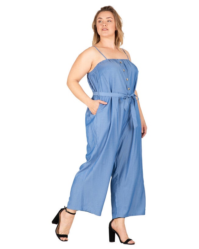 Charli Women's Adjustable Spaghetti Strap Elastic Neckline High Waist Jumpsuit, , alternate image number 7