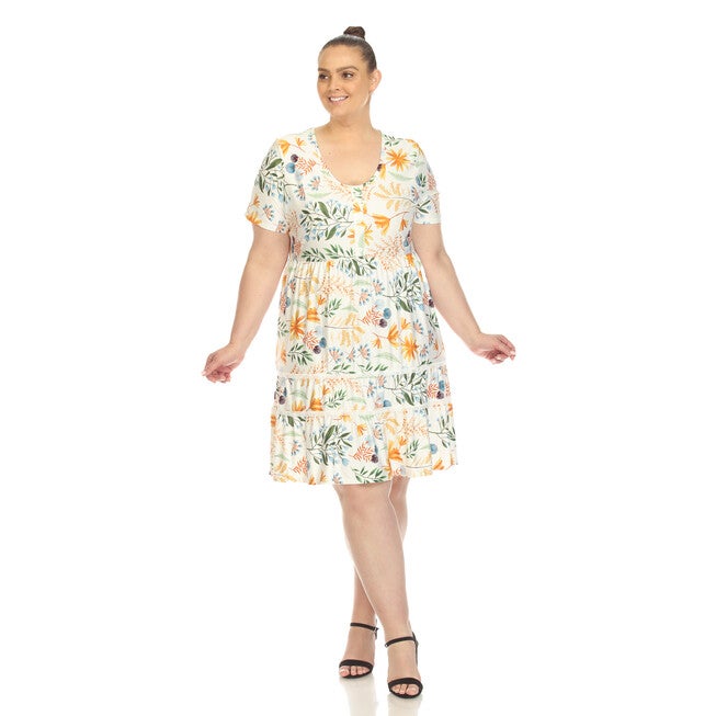White Mark  Floral Short Sleeve Knee Length Dress, White / White, alternate image number 1