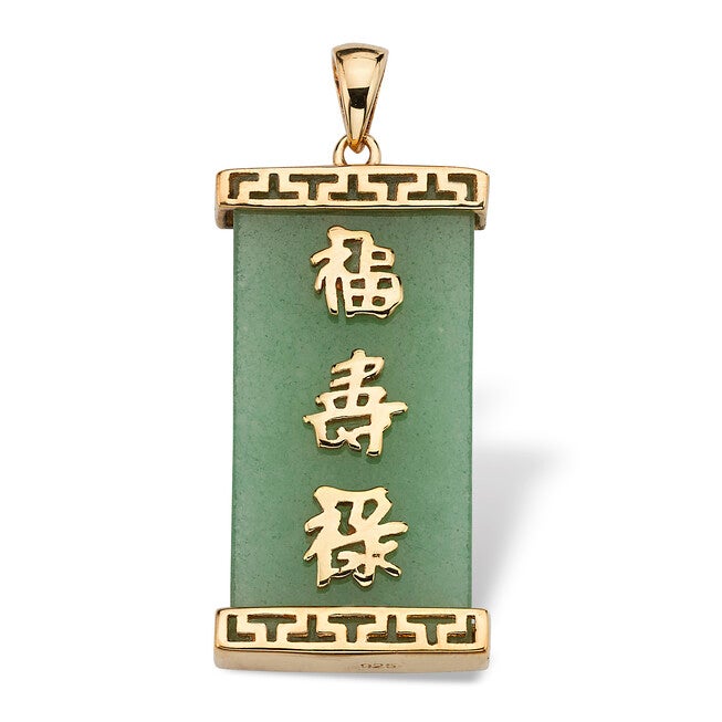 Green Jade Good Luck Pendant in 14k Gold Plated .925 Sterling Silver, Green / Hunter Green, hi-res image number null
