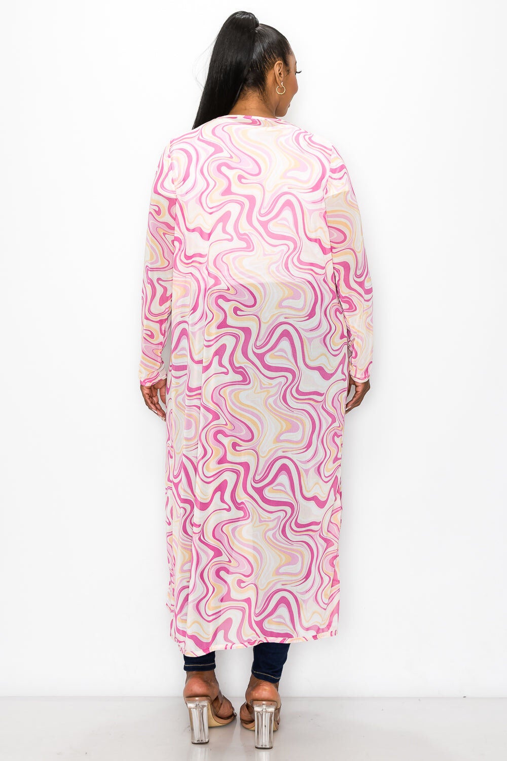 MEGAN SWIRL PRINT MESH CARDIGAN, OrangeMauve / Orange, alternate image number 2