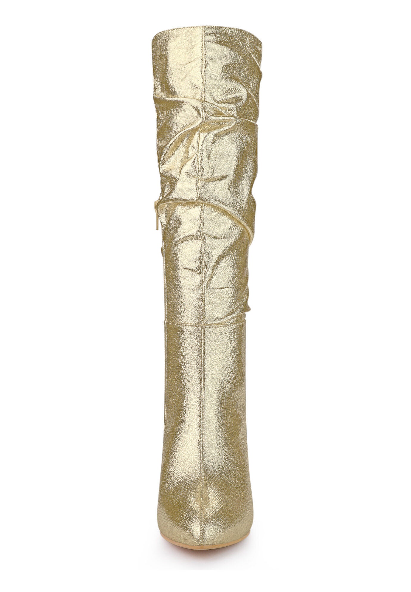 Pointed Toe Slouch Stiletto Heels Knee High Boots, Gold / Gold, alternate image number 1