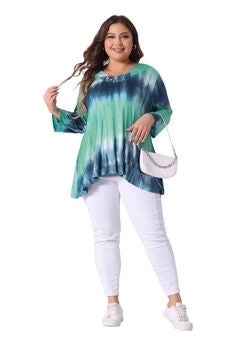 Elbow 3/4 Sleeve Loose Fit Tie Dye Tunic Top